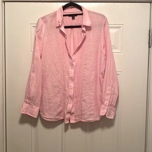 NWOT Lands End Linen Pink Button Down Long Sleeve Blouse